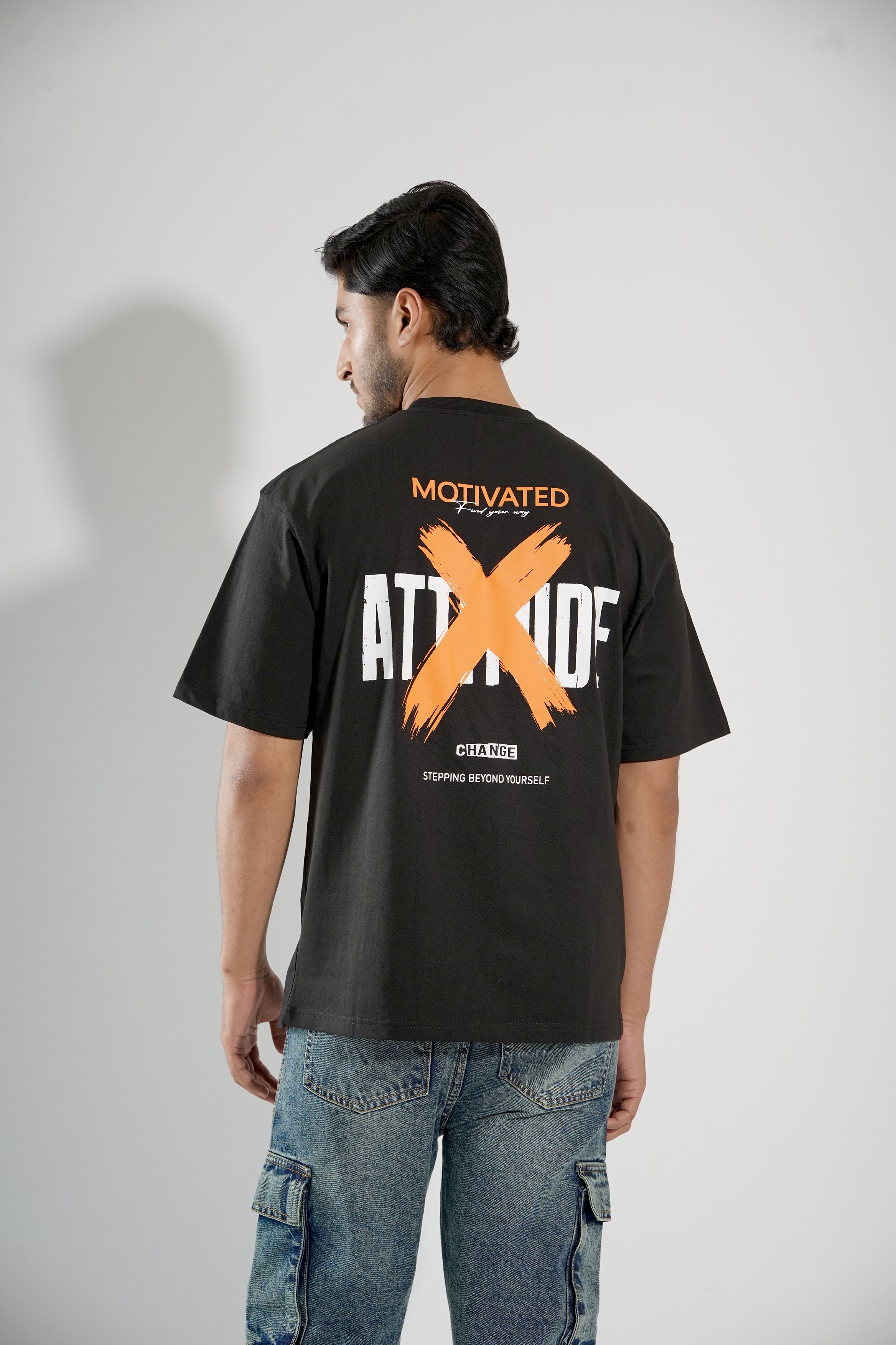 Attitude Black T-Shirt Drop-Shoulder Male hover