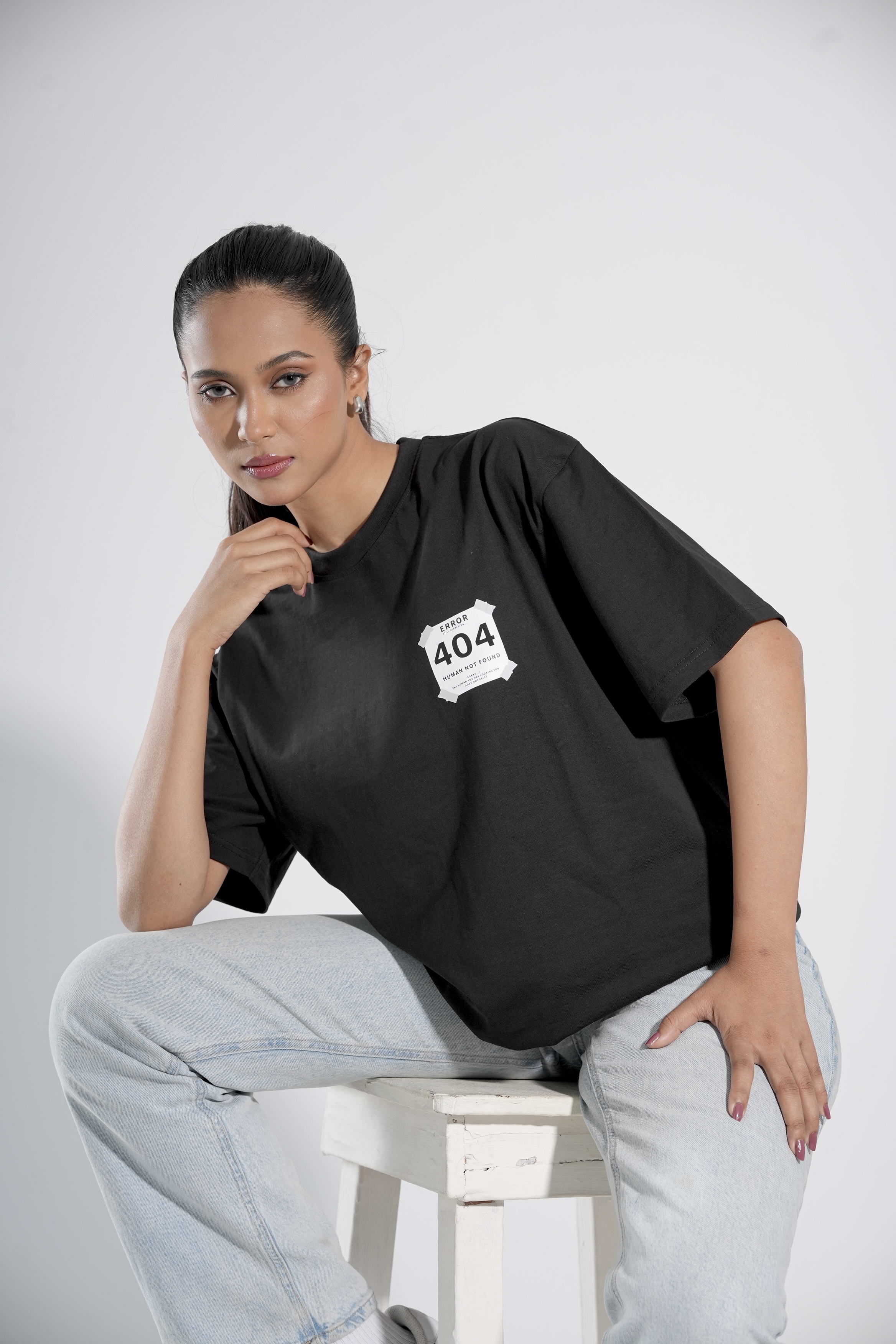 Error 404 Black T-Shirt Drop-Shoulder Female - thumbnail 3