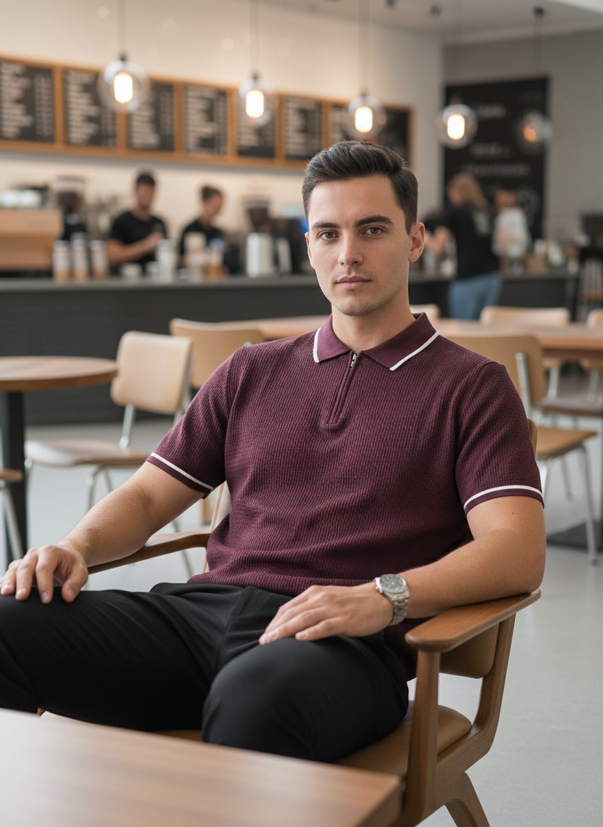 Maroon Cable Knit Polo 