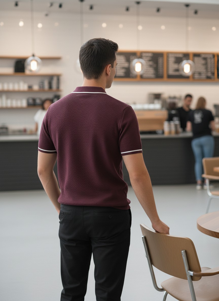 Maroon Cable Knit Polo  hover