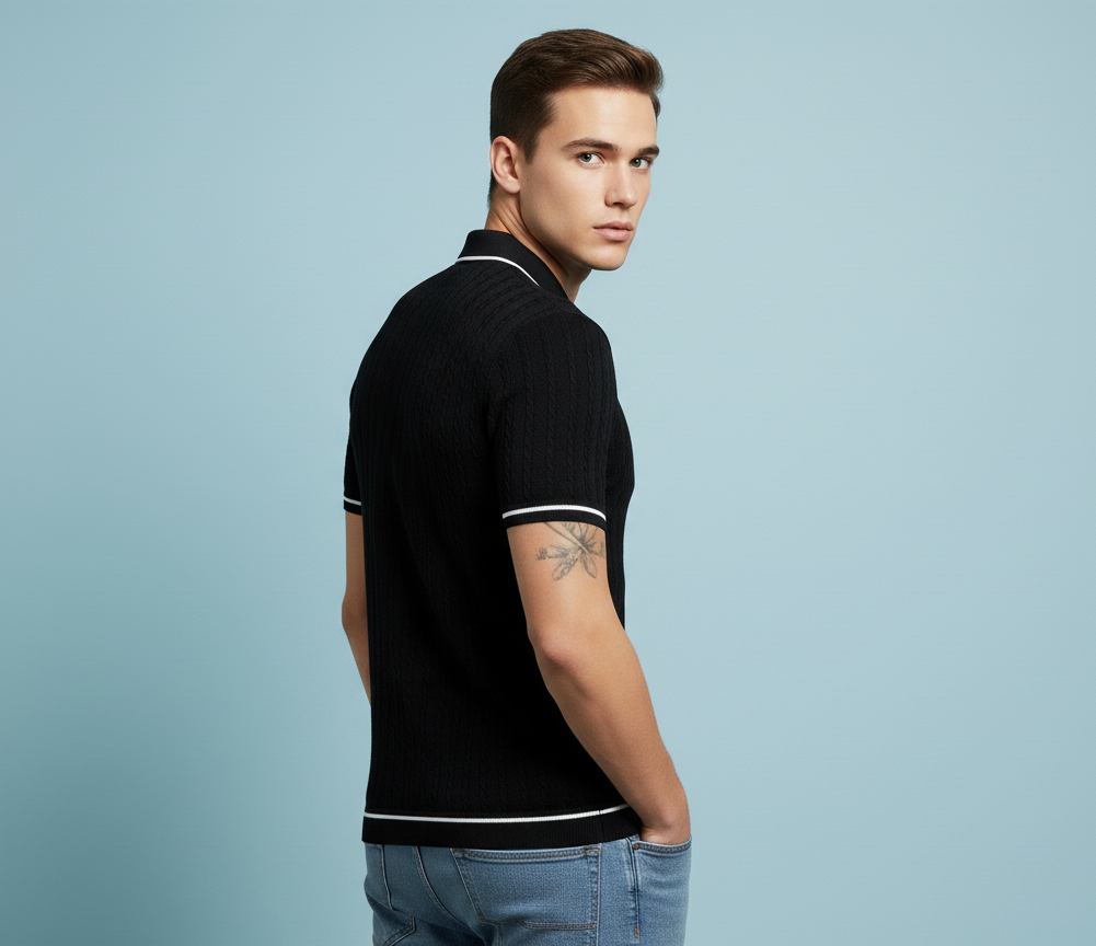 Black Knit Polo hover
