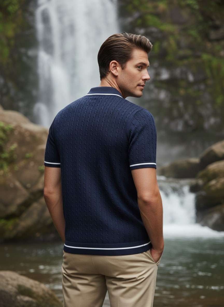 Navy Blue Knit Polo  hover