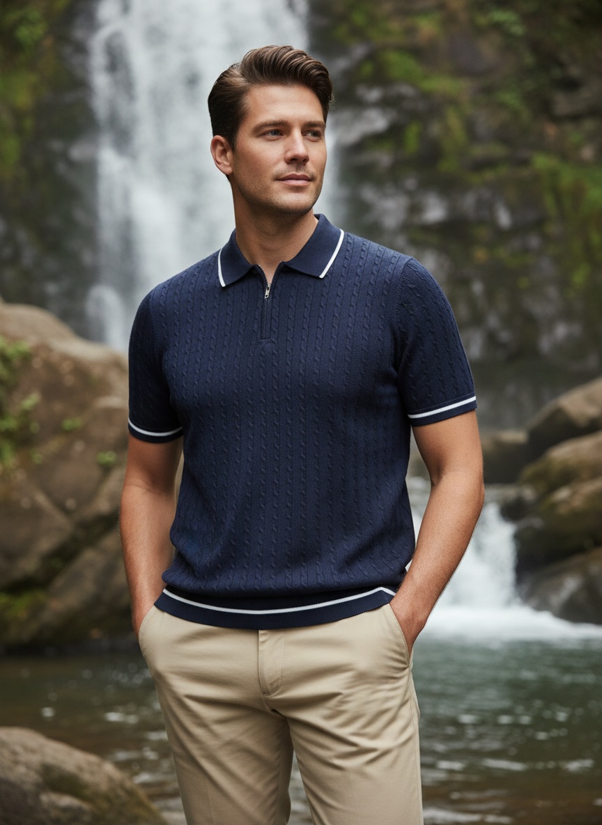 Navy Blue Knit Polo 