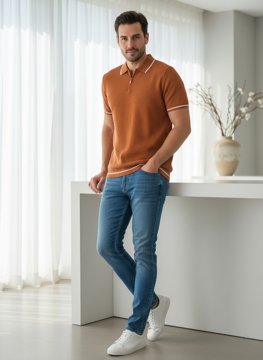 Orange Knit Polo